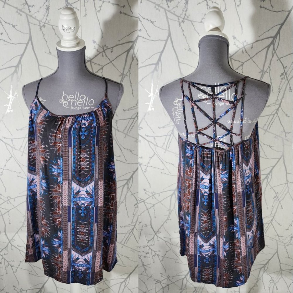 Sun & Shadow Aztec Printed Strappy Mini Dress Fairy